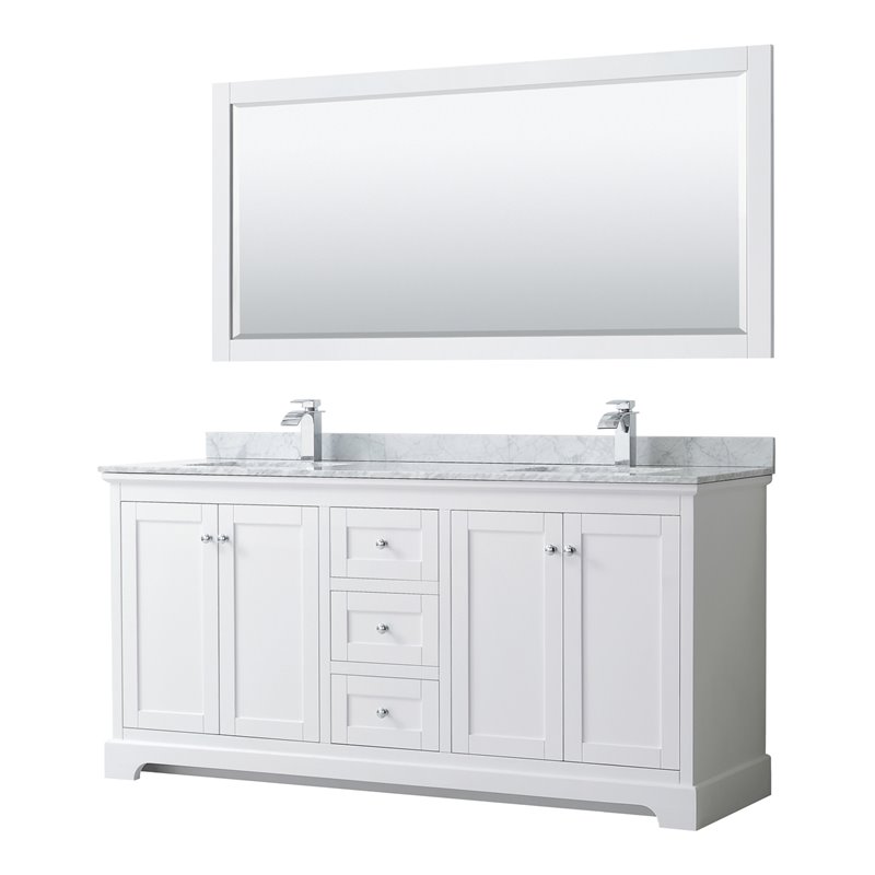 Wyndham Collection WCV232372DWHCXSXXMXX Avery 72 inch Double Bathroom Vanity in White No Countertop No Sinks and No Mirror