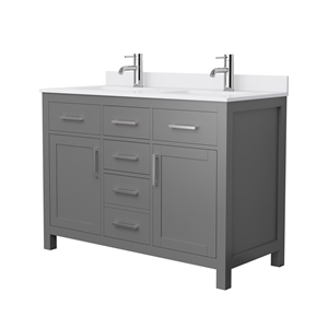 Wyndham Collection Beckett 48&quot Wood Double Bathroom Vanity in Gray/Nickel
