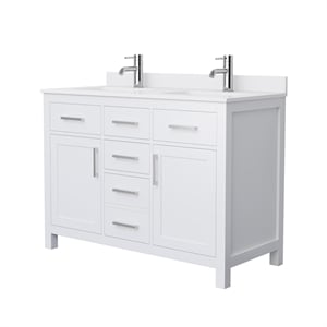 Wyndham Collection Beckett 48&quot Wood Double Bathroom Vanity in Nickel/White