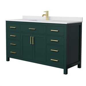 Wyndham Collection Beckett 60&quot Wood Single Bathroom Vanity in Green/Brushed Gold