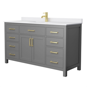Wyndham Collection Beckett 60&quot Wood Single Bathroom Vanity in Gray/Gold