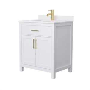 Wyndham Collection Beckett 30&quot Wood Single Bathroom Vanity in White/Brushed Gold
