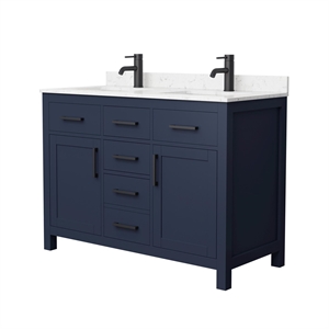 Wyndham Collection Beckett 48&quot Wood Double Bathroom Vanity in Dark Blue/Black