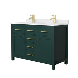 Wyndham Collection Beckett 48&quot Wood Double Bathroom Vanity in Green/Brushed Gold