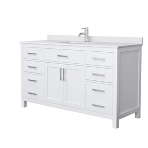 Wyndham Collection Beckett 60&quot Wood Single Bathroom Vanity in Nickel/White