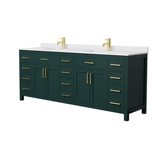 Wyndham Collection Beckett 84&quot Wood Double Bathroom Vanity in Green/Brushed Gold