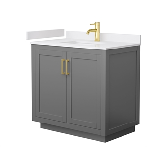 Wyndham Collection Miranda 36&quot Wood Single Bathroom Vanity in Gray/Brushed Gold
