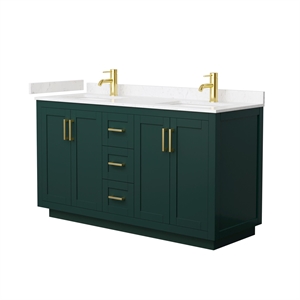 Wyndham Collection Miranda 60&quot Marble&Wood Double Bathroom Vanity in Green/Gold