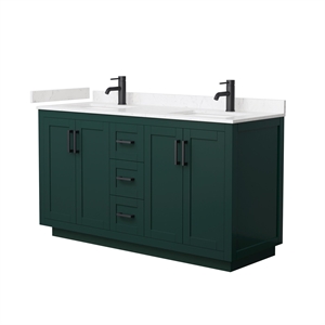 Wyndham Collection Miranda 60&quot Marble&Wood Double Bathroom Vanity in Green/Black