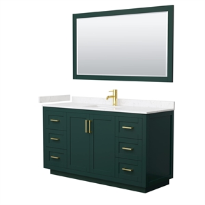 Wyndham Collection Miranda 60&quot Wood&Marble Single Bathroom Vanity in Green/Gold