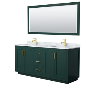 Wyndham Collection Miranda 72&quot Wood & Metal Double Bathroom Vanity in Green/Gold
