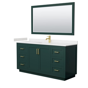 Wyndham Collection Miranda 66&quot Marble Single Bathroom Vanity in Green/Gold