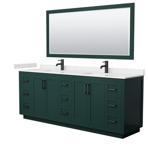 Wyndham Collection Miranda 84&quot Marble Double Bathroom Vanity in Green/Black