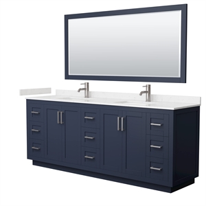Wyndham Collection Miranda 84&quot Marble Double Bathroom Vanity in Blue/Nickel
