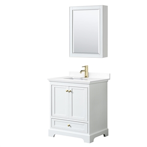 Wyndham Collection Deborah 30&quot Wood Single Bathroom Vanity in Gold/White