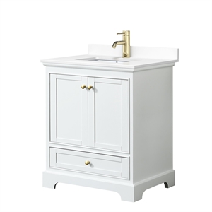 Wyndham Collection Deborah 30&quot Wood Single Bathroom Vanity in White/Gold