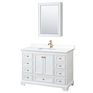 Wyndham Collection Deborah 48&quot Wood & Metal Single Bathroom Vanity in White/Gold