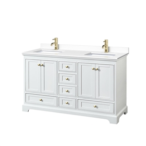 Wyndham Collection Deborah 60&quot 4-door Wood Double Bathroom Vanity in White/Gold