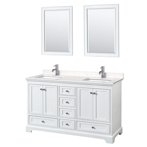 Wyndham Collection Deborah 60&quot Light-Vein Wood Double Bathroom Vanity in White