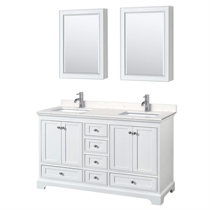 Wyndham Collection Deborah 60&quot Marble Top Wood Double Bathroom Vanity in White