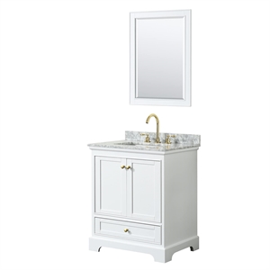 Wyndham Collection Deborah 30&quot Wood Single Bathroom Vanity in White/Brushed Gold