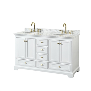 Wyndham Collection Deborah 60&quot Wood Double Bathroom Vanity in Brushed Gold/White