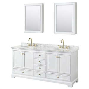 Wyndham Collection Deborah 72&quot Cabinet Wood Double Bathroom Vanity in White/Gold