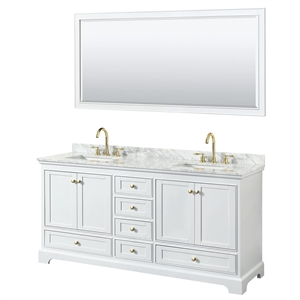 Wyndham Collection Deborah 72&quot Metal Double Bathroom Vanity in White/Brush Gold