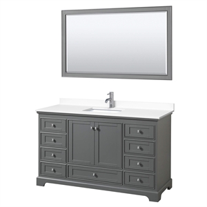Wyndham Collection Deborah 60&quot Mirror Wood Single Bathroom Vanity in Gray/Chrome