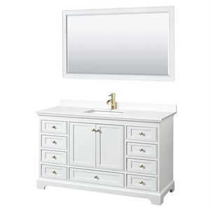 Wyndham Collection Deborah 60&quot Wood Single Bathroom Vanity in White/Brushed Gold