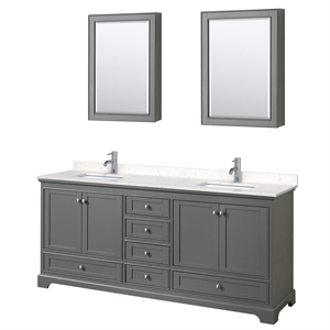 Wyndham Collection Deborah 80&quot Square Sinks Wood Double Bathroom Vanity in Gray