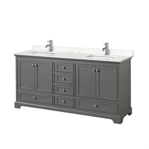 Wyndham Collection Deborah 72&quot Marble-Top Wood Double Bathroom Vanity in Gray