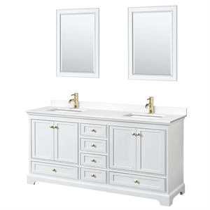 Wyndham Collection Deborah 72&quot Wood Double Bathroom Vanity in White/Brushed Gold