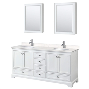 Wyndham Collection Deborah 72&quot Carrara Top Wood Double Bathroom Vanity in White