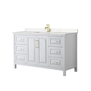 Wyndham Collection Daria 60&quot Carrara & Wood Single Bathroom Vanity in White/Gold
