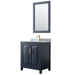 Wyndham Collection Daria 30&quot Mirror Wood Single Bathroom Vanity in Blue/Gold