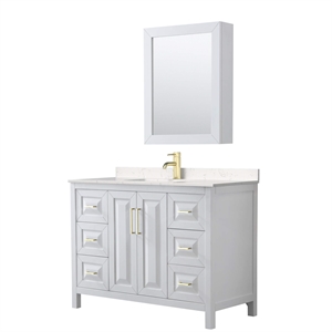 Wyndham Collection Daria 48&quot Wood & Carrara Single Bathroom Vanity in White/Gold