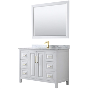 Wyndham Collection Daria 48&quot Mirror Wood Single Bathroom Vanity in White/Gold