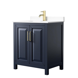 Wyndham Collection Daria 30&quot No-Mirror Wood Single Bathroom Vanity in Blue/Gold
