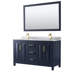 Wyndham Collection Daria 60&quot Carrara-Top Wood Double Bathroom Vanity in Blue