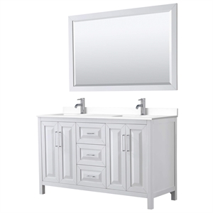 Wyndham Collection Daria 60&quot Mirror Wood Double Bathroom Vanity in White/Chrome