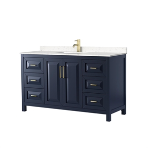 Wyndham Collection Daria 60&quot Light Vein Wood Single Bathroom Vanity in Blue/Gold