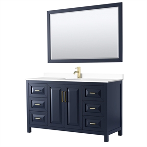 Wyndham Collection Daria 60&quot Mirror Wood Single Bathroom Vanity in Blue/Gold