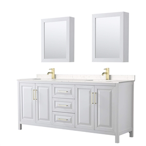 Wyndham Collection Daria 80&quot Cabinets Wood Double Bathroom Vanity in White/Gold