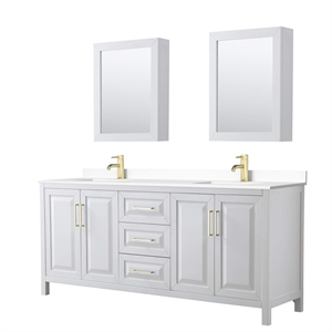 Wyndham Collection Daria 80&quot Metal & Wood Double Bathroom Vanity in White/Gold