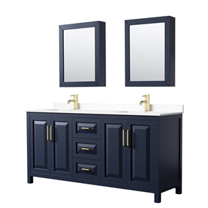 Wyndham Collection Daria 72&quot Wood & Metal Double Bathroom Vanity in Blue/Gold