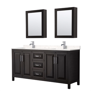 Wyndham Collection Daria 72&quot Wood & Carrara Double Bathroom Vanity in Espresso