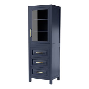 wyndham collection daria 3-drawer wood linen tower cabinet in blue/gold