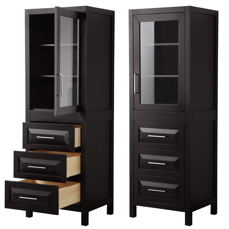 Wyndham Collection Daria 3-drawer Wood Linen Tower Cabinet in Espresso/Chrome