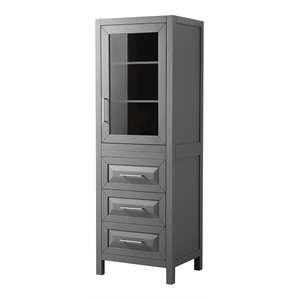 wyndham collection daria 3-drawer wood linen tower cabinet in gray/chrome